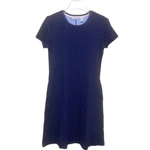 New Isaac Mizrahi Navy Blue With White Polka Dots Dress Size XXS With Pockets